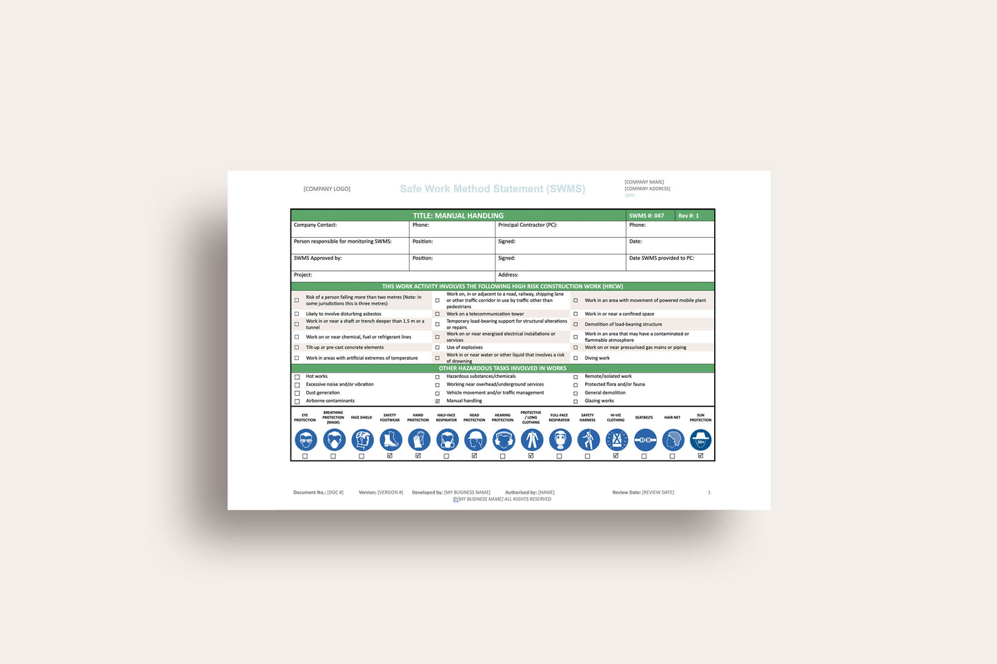 Form Deck and Working at Heights Safe Work Method Statement